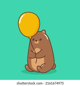 Cute Teddy Bear Holding Balloon Vector