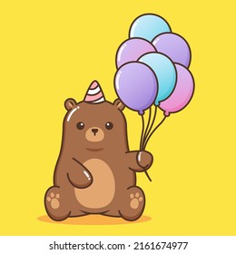 Cute Teddy Bear Holding Balloon Vector