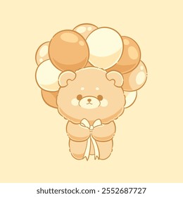 Cute teddy bear holding balloon kawaii character animal