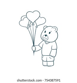 cute teddy bear holding balloon love cartoon illustration