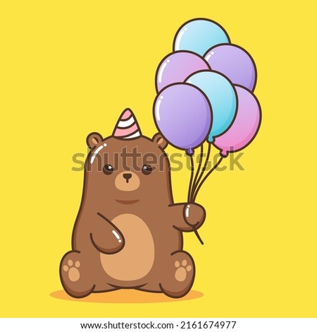 cute teddy bear holding balloon vector