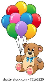 Cute Teddy Bear Holding Balloons - Vector Illustration.