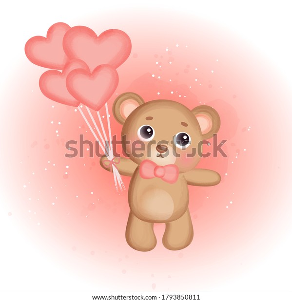 Cute Teddy Bear Holding Balloons Stock Vector Royalty Free 1793850811 Shutterstock 5798