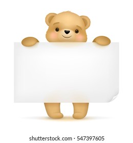 Cute Teddy Bear Holding Banner