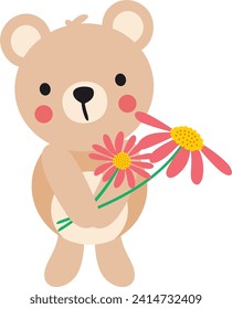 Cute teddy bear holding a beautiful flowers