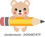 Cute teddy bear holding a big pencil