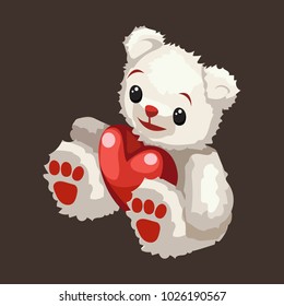 Cute teddy bear holding big heart