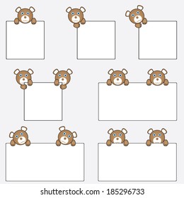 Cute teddy bear holding blank banners