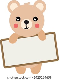 Cute teddy bear holding a blank signboard

