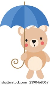 Cute teddy bear holding a blue umbrella