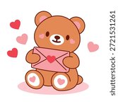 Cute Teddy Bear Holding Envelope Heart Seal Valentine Art