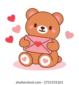 Lindo oso de peluche que sostiene el sobre del sello del corazón Arte de San Valentín