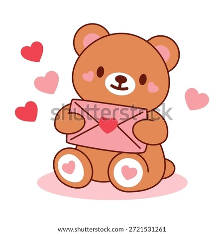 Cute Teddy Bear Holding Envelope Heart Seal Valentine Art