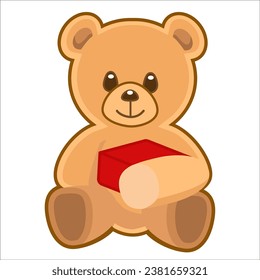 Cute teddy bear holding the gift box