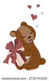 Ilustración linda de la caja de regalo de la celebración del oso de peluche