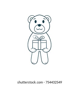 cute teddy bear holding gift box cartoon 