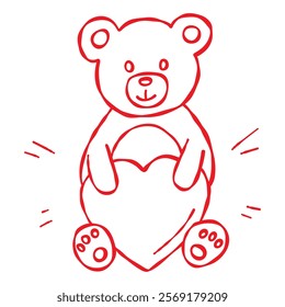 A cute teddy bear holding a heart. Doodle style hand drawn illustration. Love-themed gifts, web and digital designs, Valentines, weddings, anniversaries, greeting cards, prints, invitations, stickers