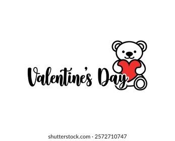 Cute teddy bear holding heart for Valentine's Day celebration design.