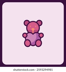 Cute Teddy Bear Holding a Heart Romantic Cartoon Illustration