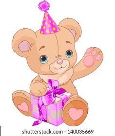 Cute Teddy Bear holding pink gift box