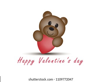 Cute Teddy bear holding red heart happy valentine day  vector illustration eps10.