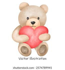  A cute teddy bear holding a red heart, symbolizing love and warmth. Perfect as a gift for special occasions like Valentine's Day