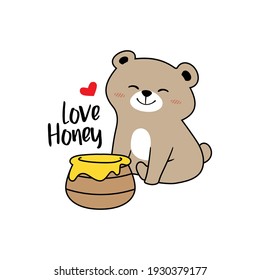 Cute teddy bear honey cartoon illustration isolated on white background