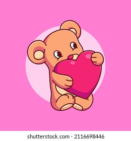 lindo oso de peluche abrazando la ilustración vectorial del globo de amor. diseño plano de caricatura de valentines