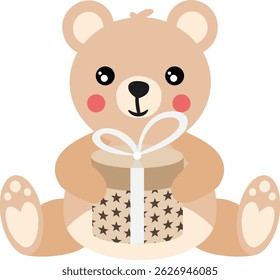 Urso de pelúcia bonito abraçando um presente estrelado
