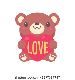 Cute teddy bear hugs red love heart Special gift on Valentine's Day