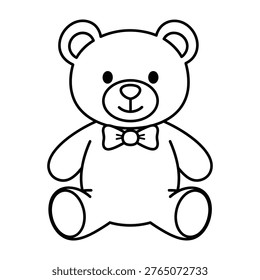 Cute teddy bear icon with a bowtie, black and white line art