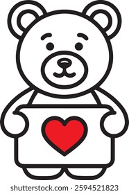 Cute teddy bear icon holding a heart, perfect for Valentine's Day, kids' designs, and adorable greeting cards