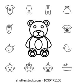 Cute teddy bear icon. Set of baby element. Premium quality graphic design. Signs, outline symbols collection, simple thin line icon for websites,  on white background