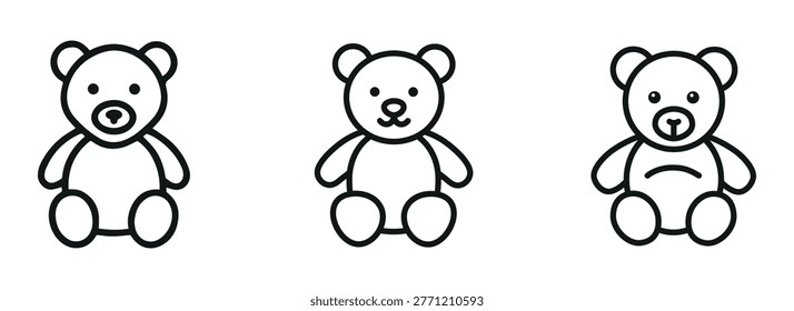 Cute Teddy Bear Icon Set Outline Style Cartoon Toy Vector Collection