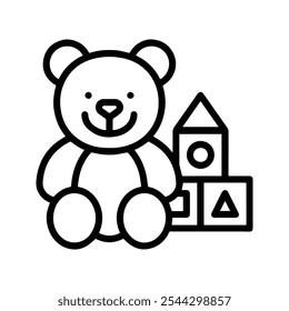 Cute Teddy Bear Icon. Symbol Element of children's toy. Customizable thin line illustration. Editable stroke.