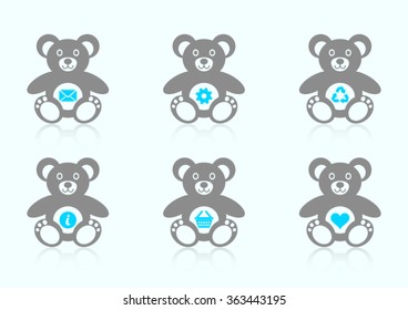 Cute teddy bear icons with various website icons