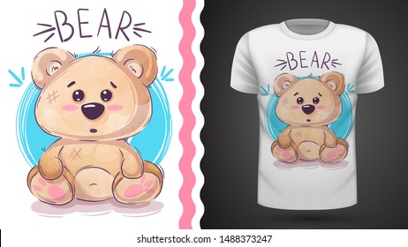 Cute teddy bear - idea for print t-shirt. Hand draw