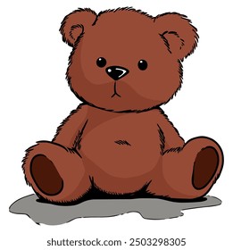 Cute Teddy Bear, Ideal for Children and Plush Toy Themes - Flat Vector Illustration