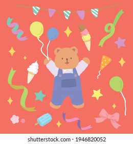 Cute teddy bear illustration enjoying the party
