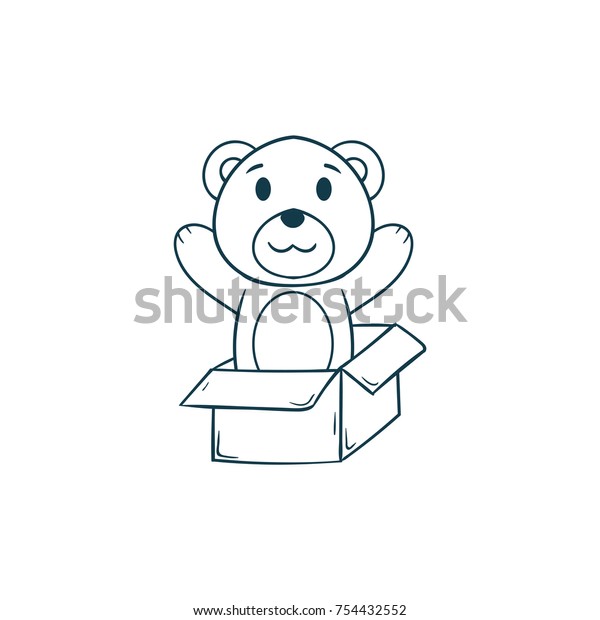 Cute Teddy Bear Inside Box Cartoon Stock Vector (Royalty Free ...