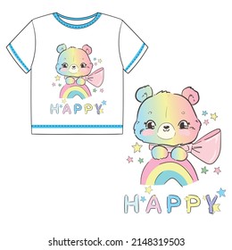 Cute Teddy Bear Kids print vector illustration 