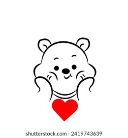 Cute Teddy Bear line art with heart shape illustration graphic design look like sweet and so pretty for your life partner in a romantic scene. You can also use this in mock up, stickers and clip arts.