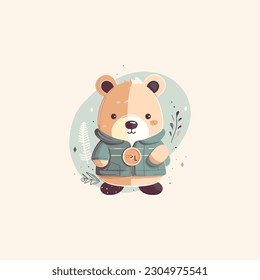cute teddy bear logo mascot for kids clothes shop