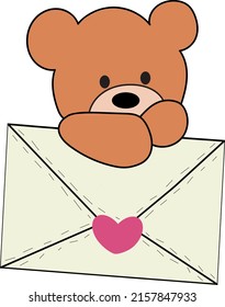 Cute teddy bear Love single image or icon, flat cartoon vector illustration isolated on white background, for card or decoration