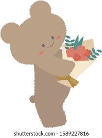 Cute Teddy Bear Mascot holding a flower bouquet