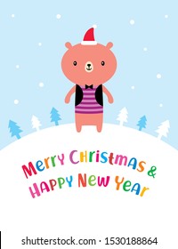 cute teddy bear merry christmas greeting card