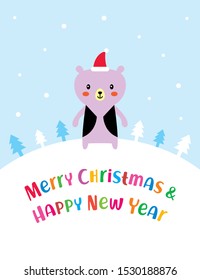 cute teddy bear merry christmas greeting card
