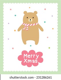 cute teddy bear merry christmas greeting card