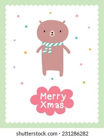 cute teddy bear merry christmas greeting card