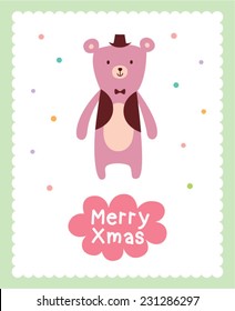 cute teddy bear merry christmas greeting card